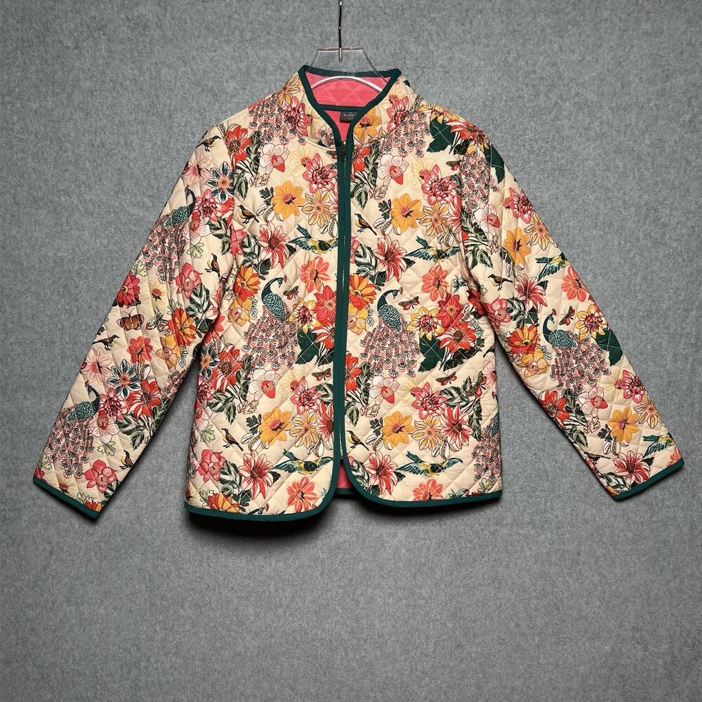 Blanc 9 Womens S Quilted Jacket Floral Peacock Botanical Boho Cottagecore Coat